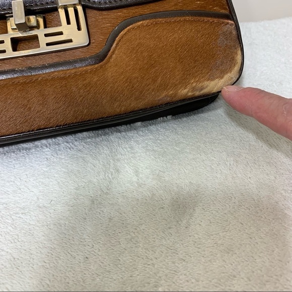 PEDRO Mayorga Buenos Aires Rare Vintage 60's Cowhide Leather Fur Brown Hand Bag - Picture 11 of 12